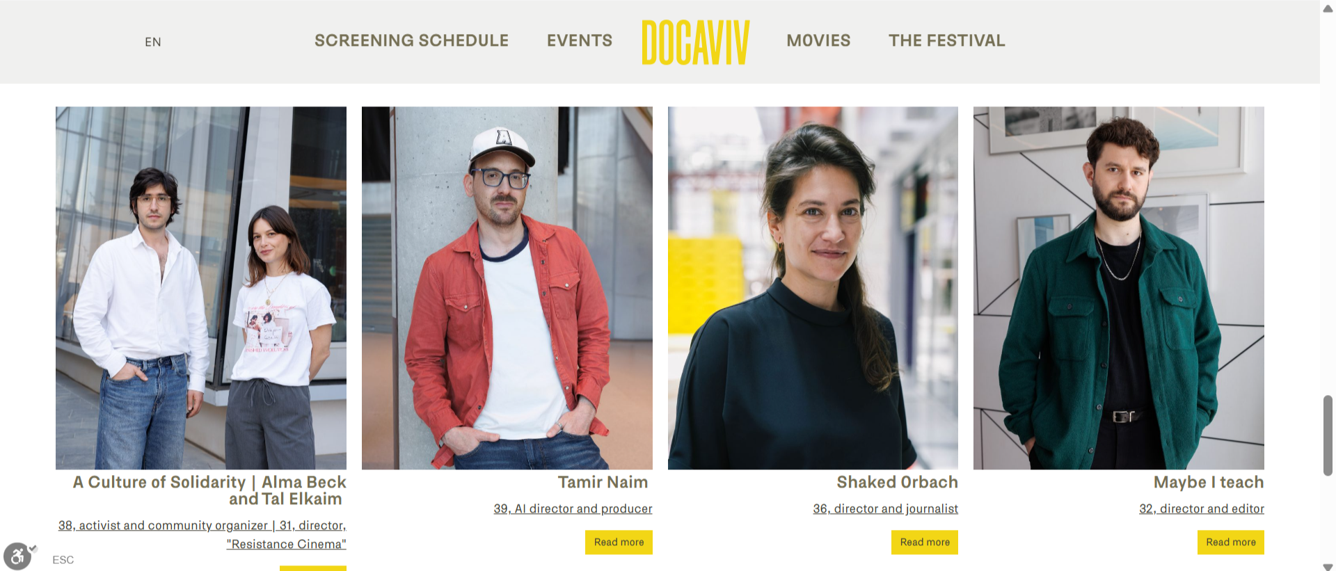 Tamir Naim alongside the 2026 Docaviv 20 Under 40 cohort